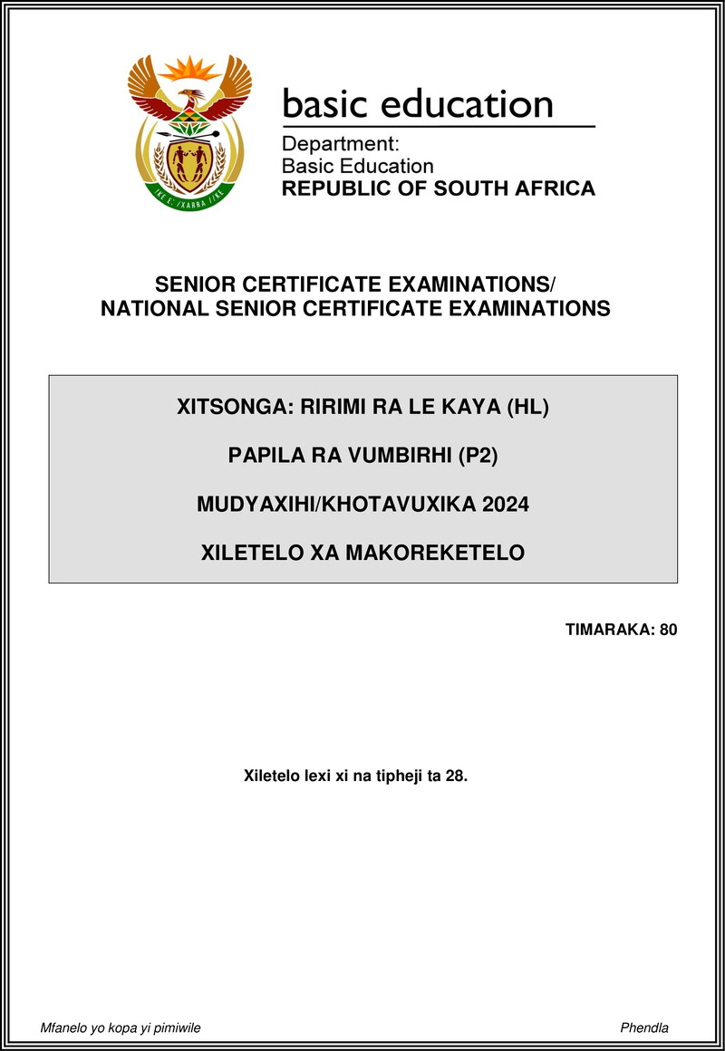 Xitsonga Hl P2 May June 2024 Mg Gr12