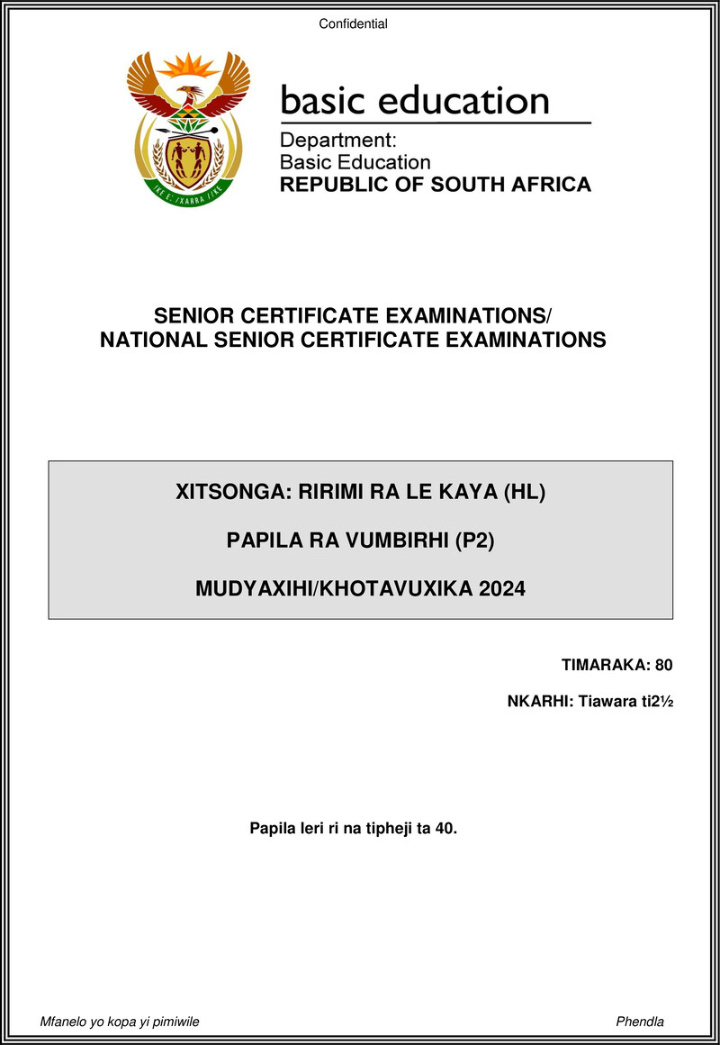 Xitsonga Hl P2 May June 2024 Gr12