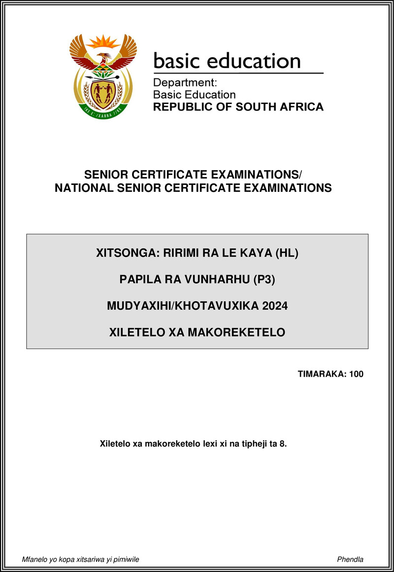 Xitsonga Hl P3 May June 2024 Mg Gr12