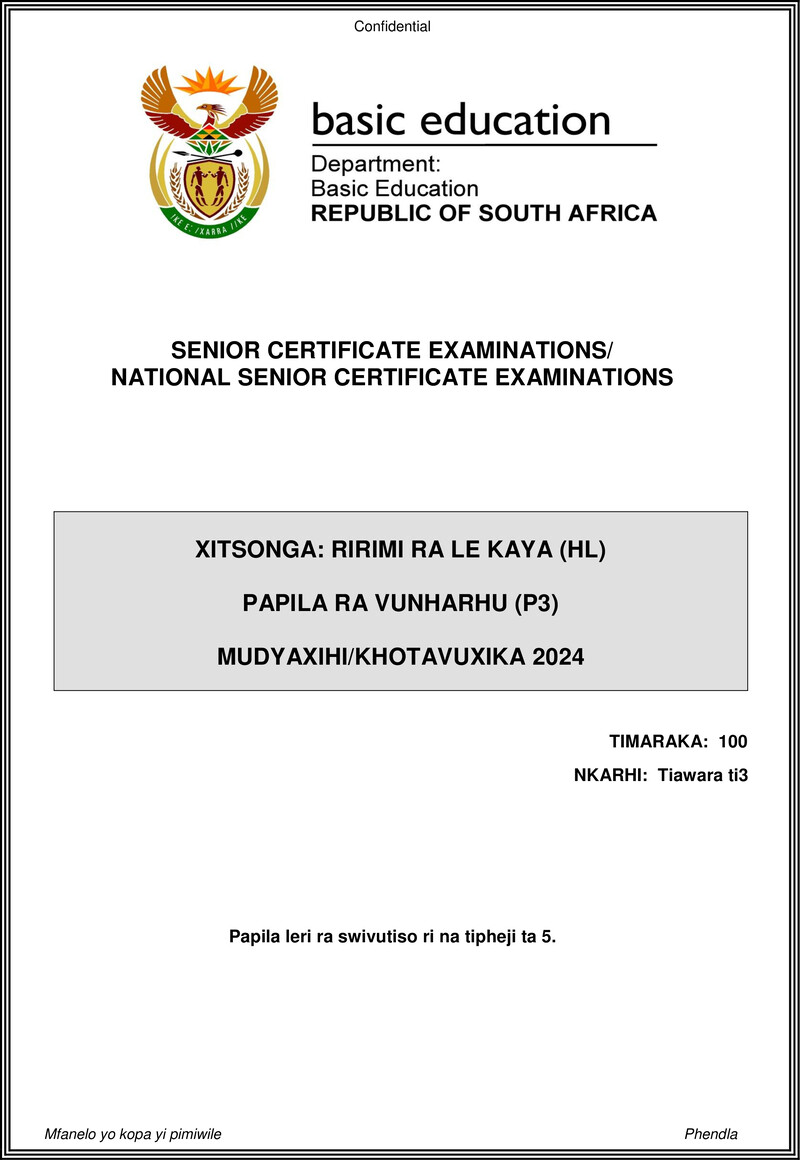 Xitsonga Hl P3 May June 2024 Gr12