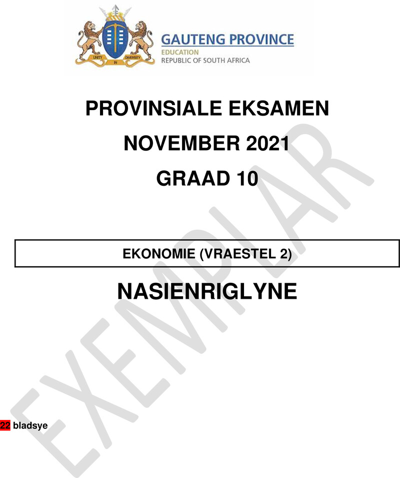 Grade 10 Economics past paper 2021 – grade 10 provincial exam economics p2 afr november 2021 possible answers