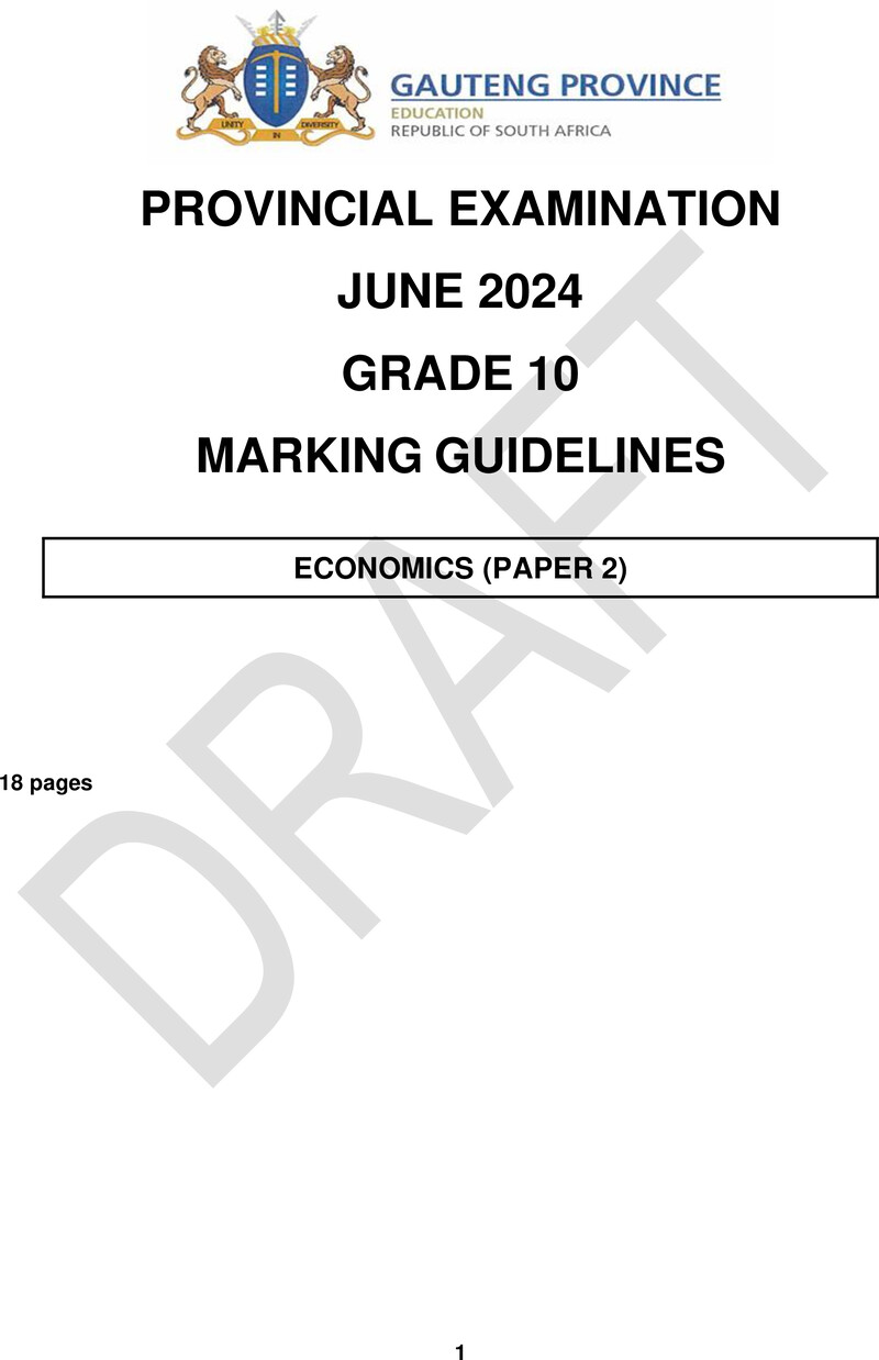 Grade 10 Economics past paper 2024 – grade 10 provincial exam economics p2 ng june 2024 possible answers