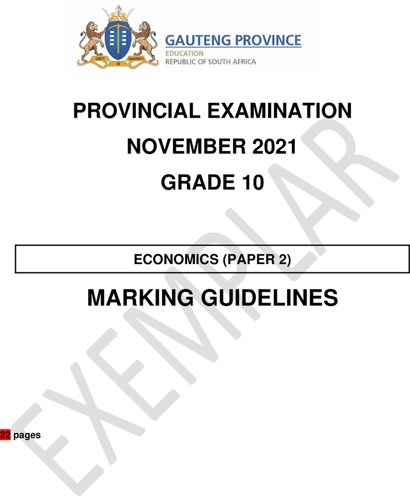 Grade 10 Economics past paper 2021 – grade 10 provincial exam economics p2 ng november 2021 possible answers