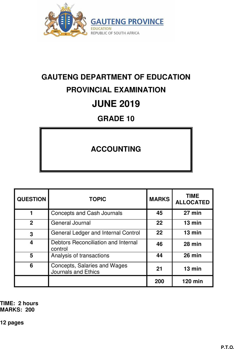 Grade 10 Accounting past paper 2019 – grade 10 provincial exam accounting ng june 2019 qp