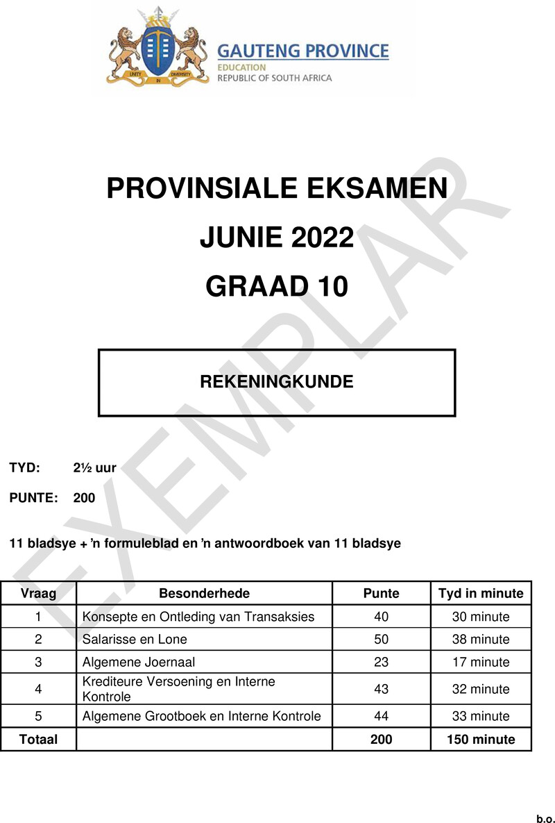 Grade 10 Accounting past paper 2022 – grade 10 provincial exam accounting p1 afikaans june 2022 qp