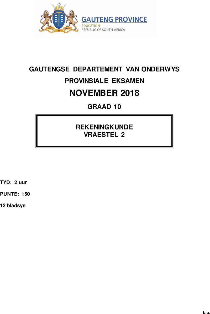 Grade 10 Accounting past paper 2018 – grade 10 provincial exam accounting p2 afr november 2018 qp