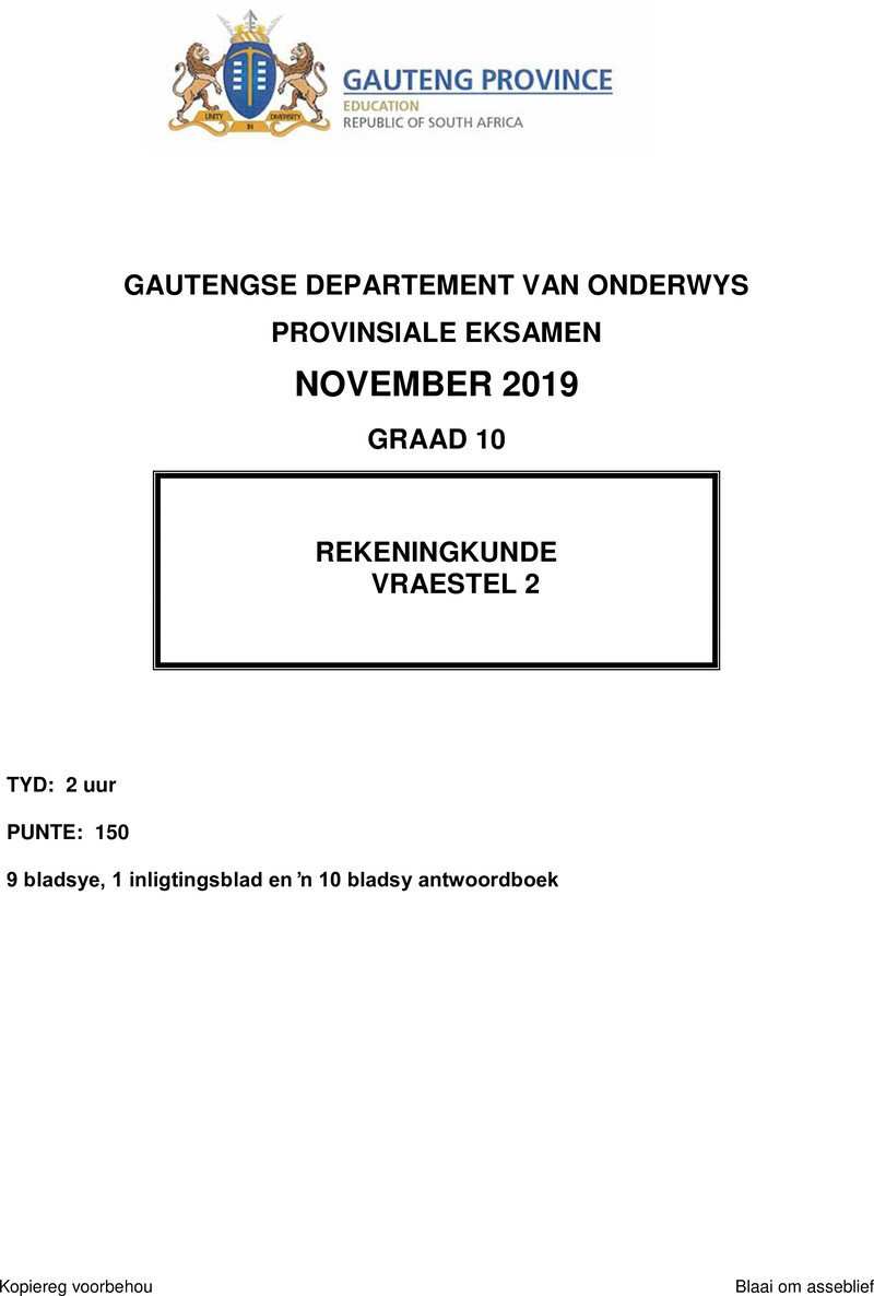 Grade 10 Accounting past paper 2019 – grade 10 provincial exam accounting p2 afr november 2019 qp
