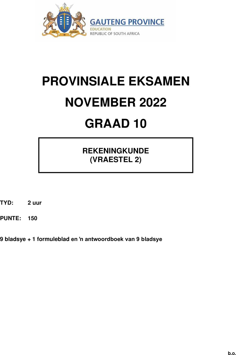Grade 10 Accounting past paper 2022 – grade 10 provincial exam accounting p2 afr november 2022 qp
