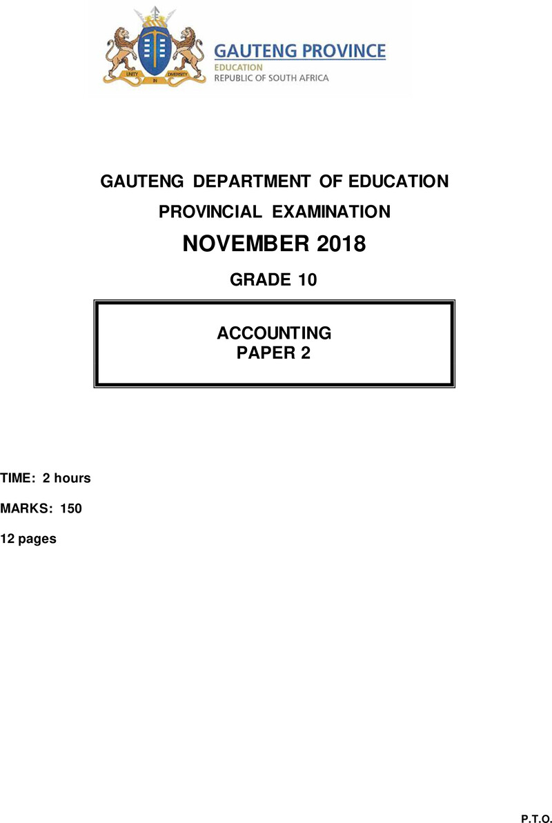 Grade 10 Accounting past paper 2018 – grade 10 provincial exam accounting p2 ng november 2018 qp