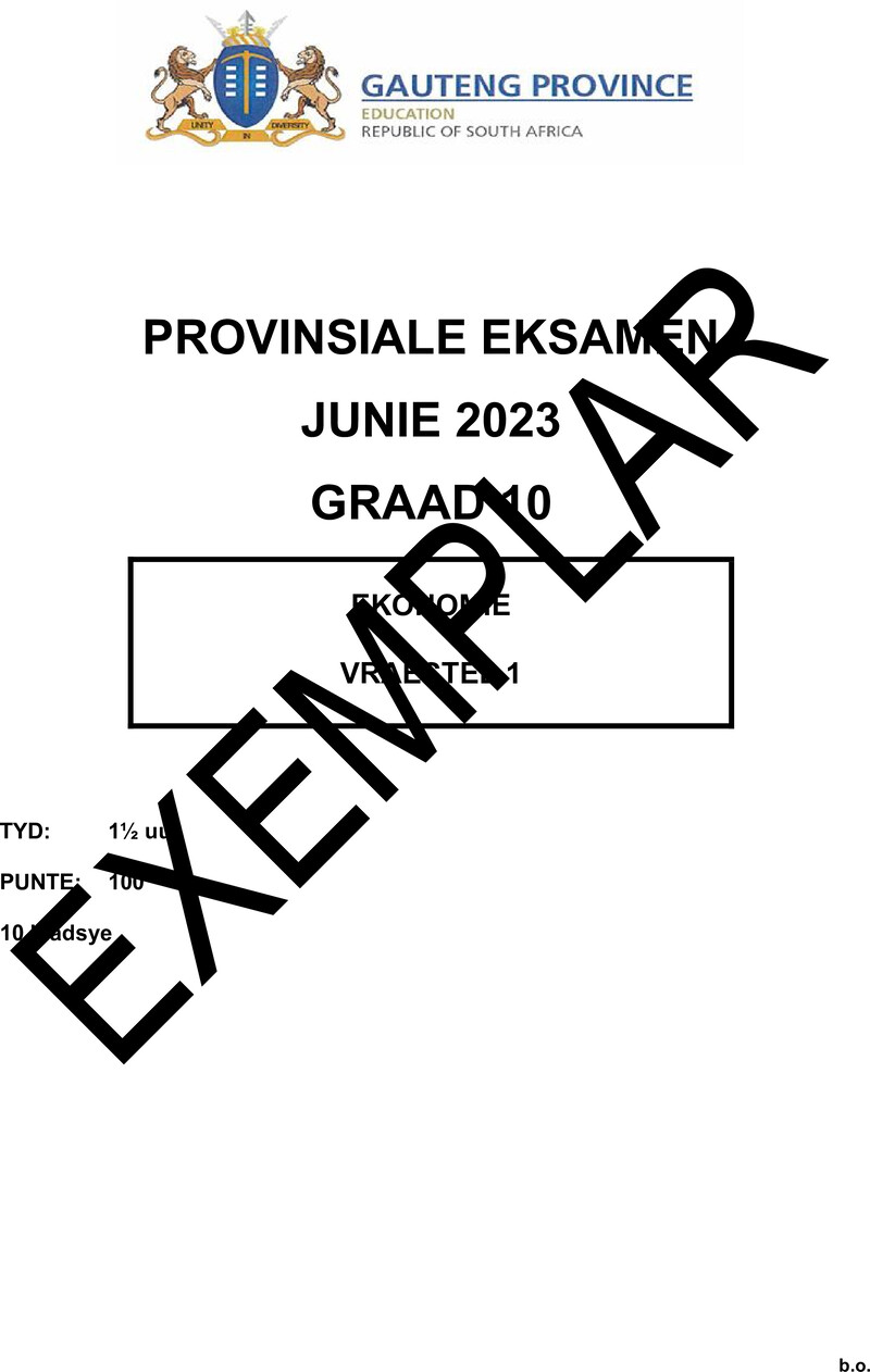 Grade 10 Provincial Exam Economics P1 Afr June 2023 QP