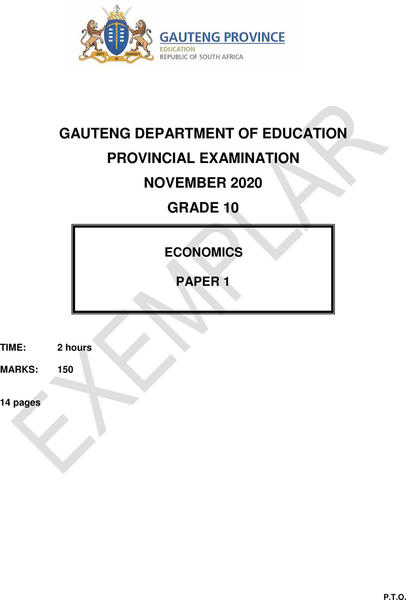 Grade 10 Economics past paper 2020 – grade 10 provincial exam economics p1 ng 2020 exemplars qp