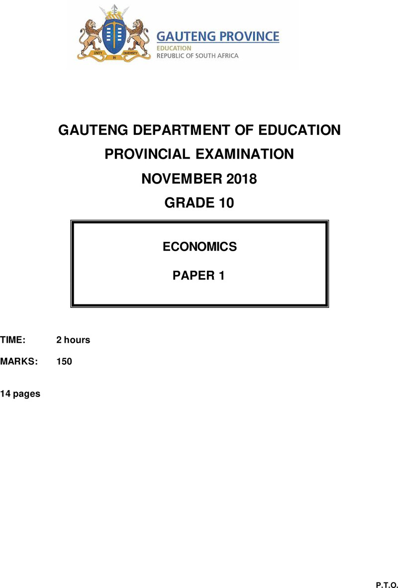 Grade 10 Economics past paper 2018 – grade 10 provincial exam economics p1 ng november 2018 qp
