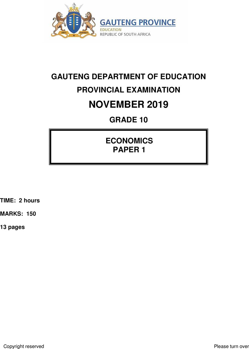 Grade 10 Economics past paper 2019 – grade 10 provincial exam economics p1 ng november 2019 qp