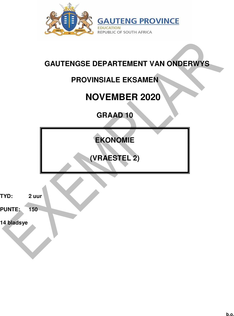 Grade 10 Economics past paper 2020 – grade 10 provincial exam economics p2 afr 2020 exemplars qp