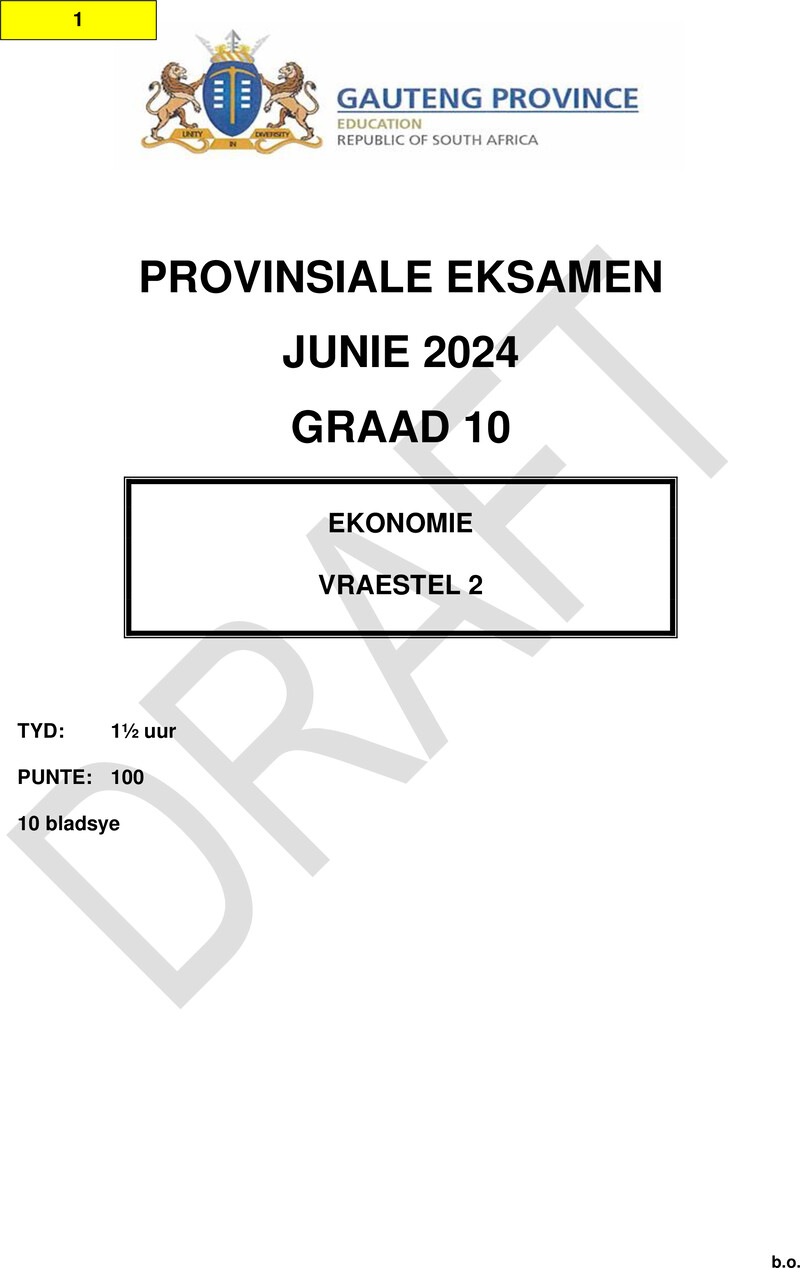 Grade 10 Economics past paper 2024 – grade 10 provincial exam economics p2 afr june 2024 qp