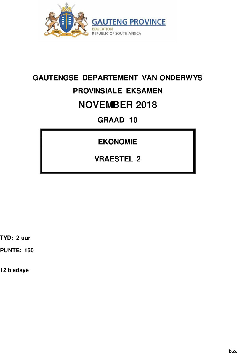 Grade 10 Economics past paper 2018 – grade 10 provincial exam economics p2 afr november 2018 qp
