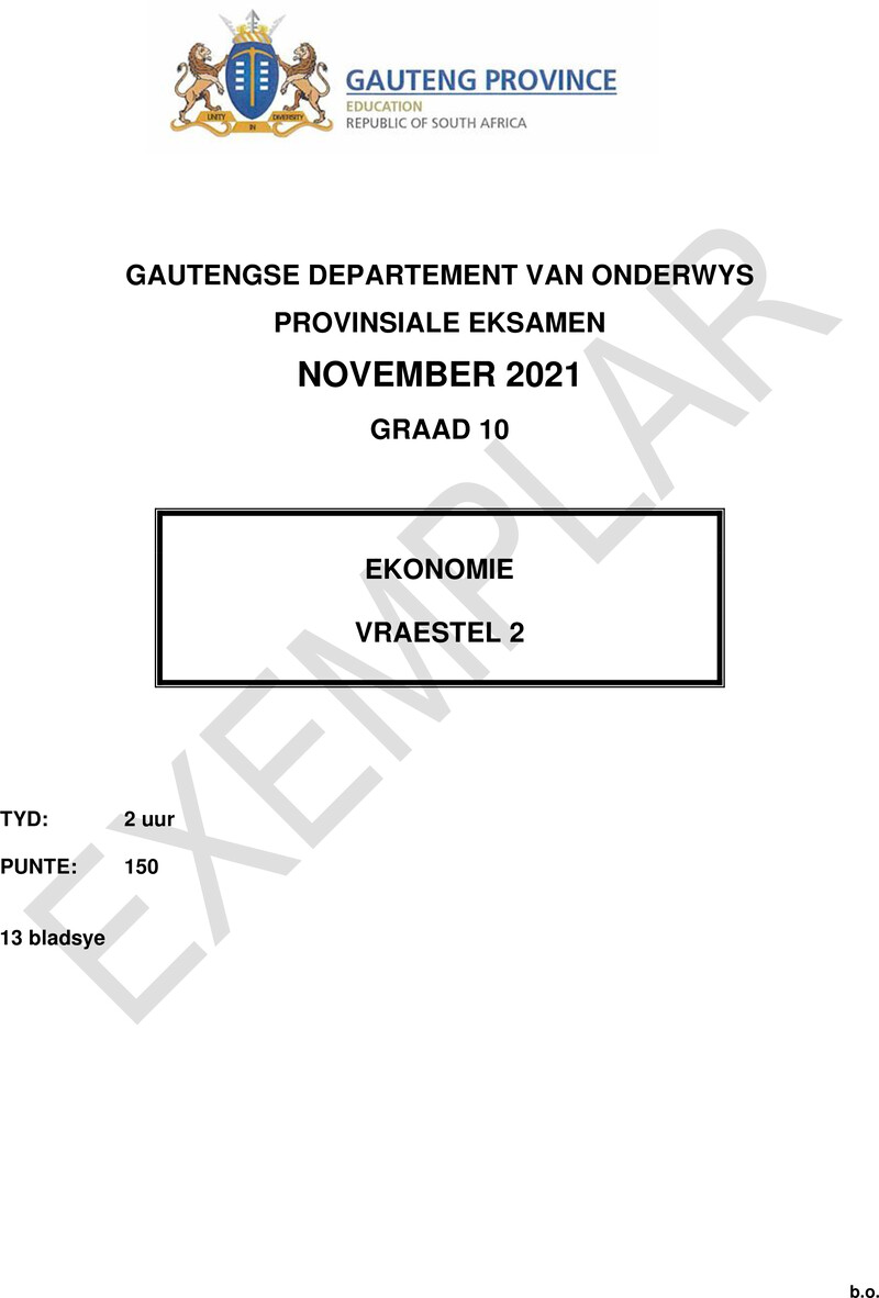Grade 10 Economics past paper 2021 – grade 10 provincial exam economics p2 afr november 2021 qp