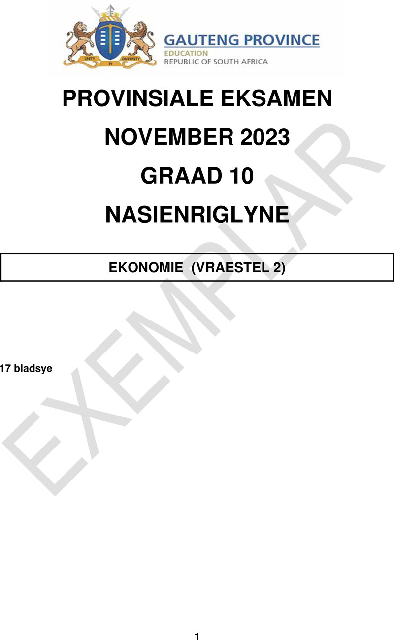 Grade 10 Economics past paper 2023 – grade 10 provincial exam economics p2 afr november 2023 qp