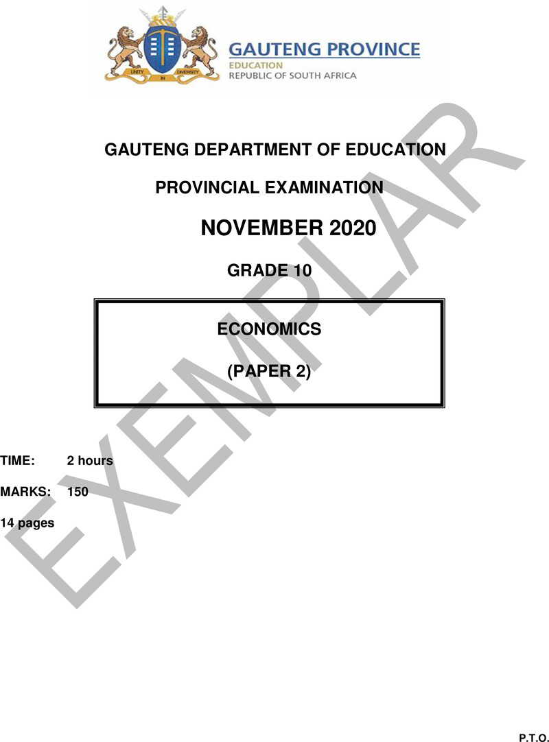 Grade 10 Economics past paper 2020 – grade 10 provincial exam economics p2 ng 2020 exemplars qp