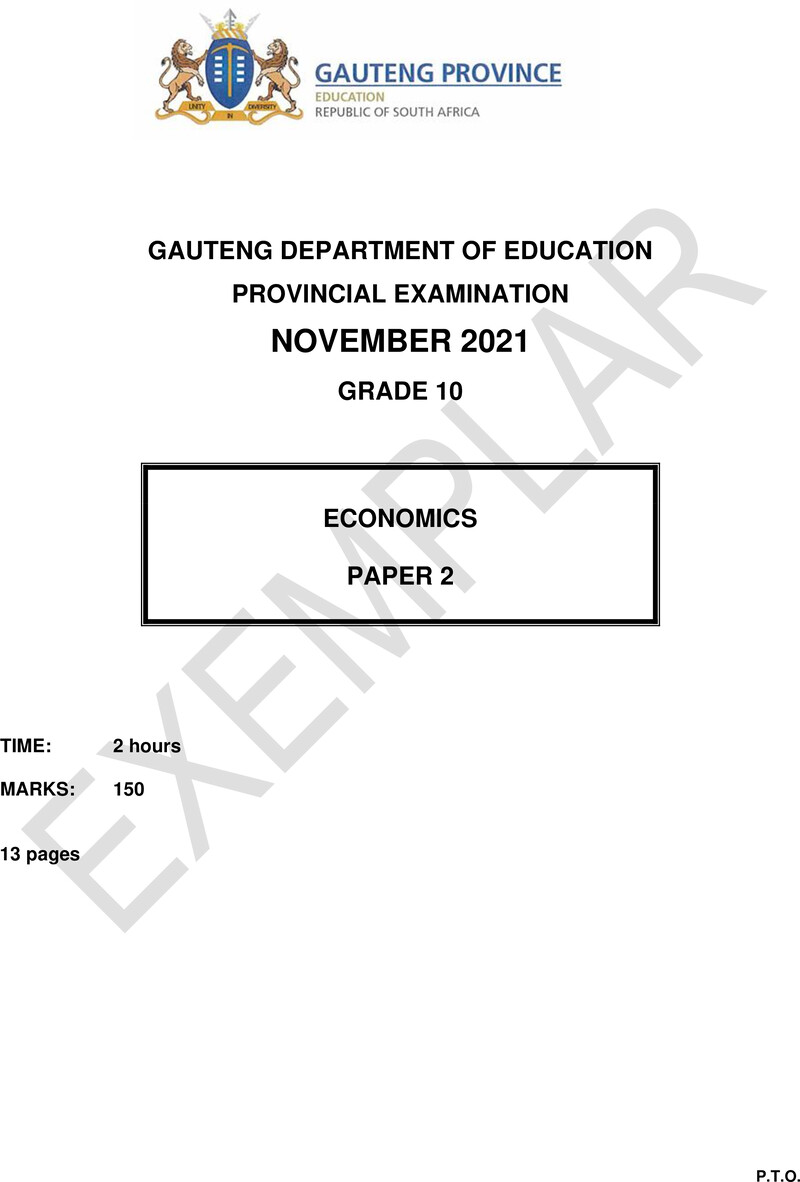 Grade 10 Economics past paper 2021 – grade 10 provincial exam economics p2 ng november 2021 qp