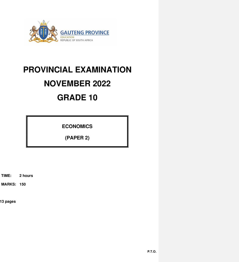 Grade 10 Economics past paper 2022 – grade 10 provincial exam economics p2 ng november 2022 qp