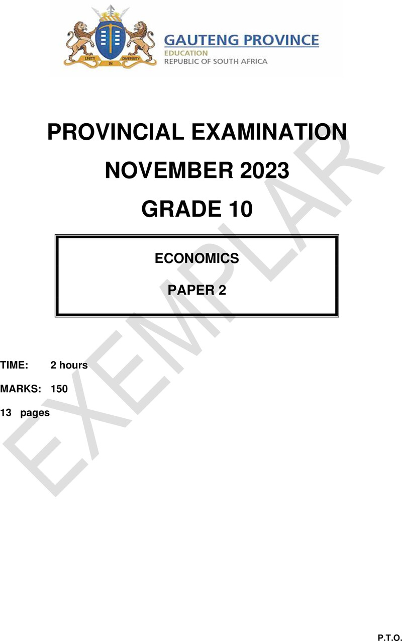 Grade 10 Economics past paper 2023 – grade 10 provincial exam economics p2 ng november 2023 qp