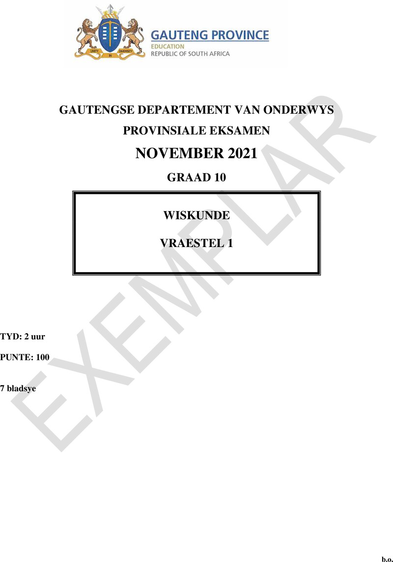 Grade 10 Mathematics past paper 2021 – grade 10 provincial exam mathematics p1 afr november 2021 qp