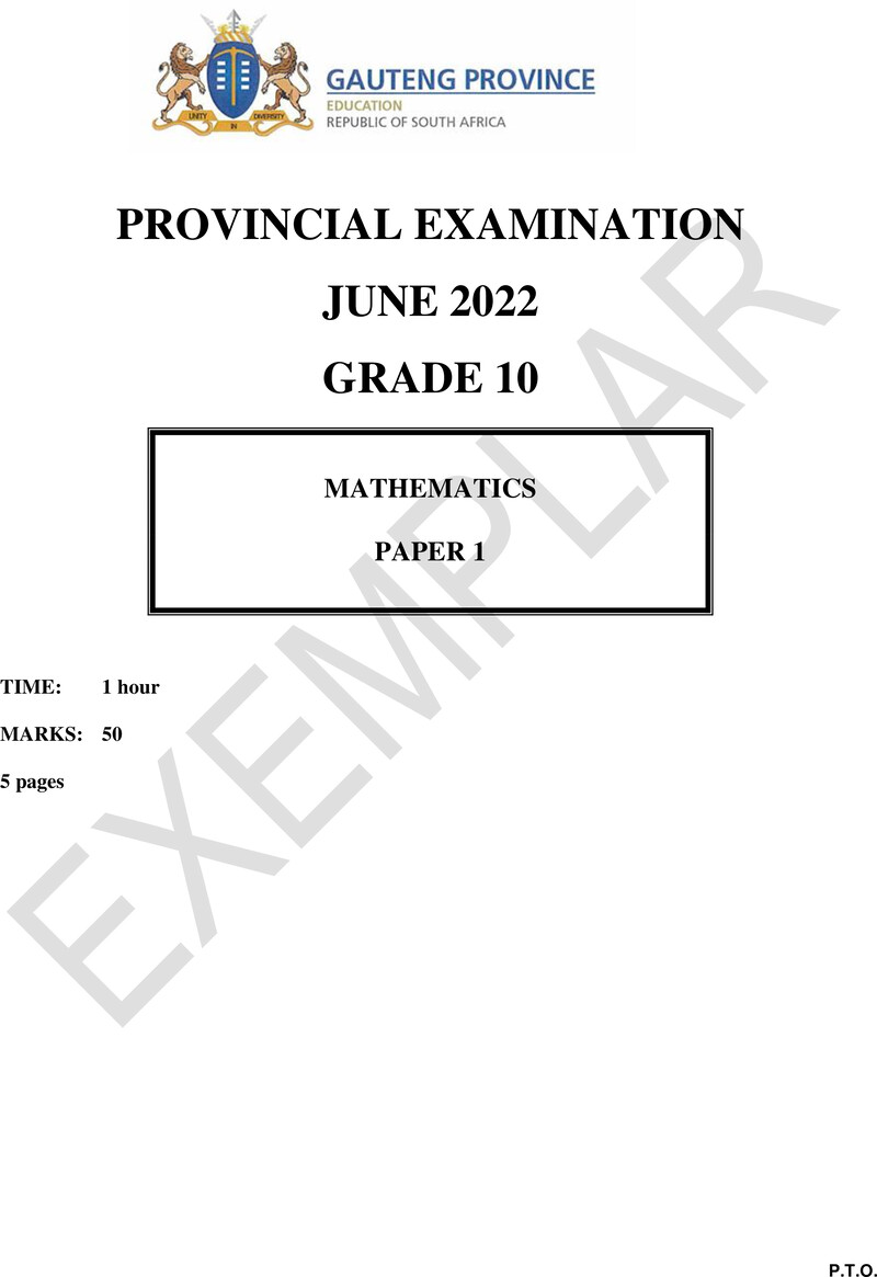 Grade 10 Mathematics past paper 2022 – grade 10 provincial exam mathematics p1 ng june 2022 qp