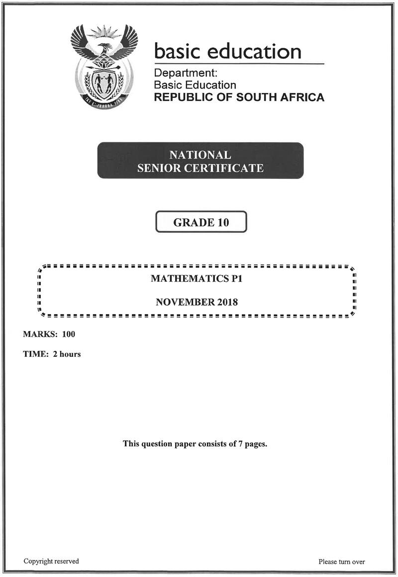 Grade 10 Mathematics past paper 2018 – grade 10 provincial exam mathematics p1 ng november 2018 qp