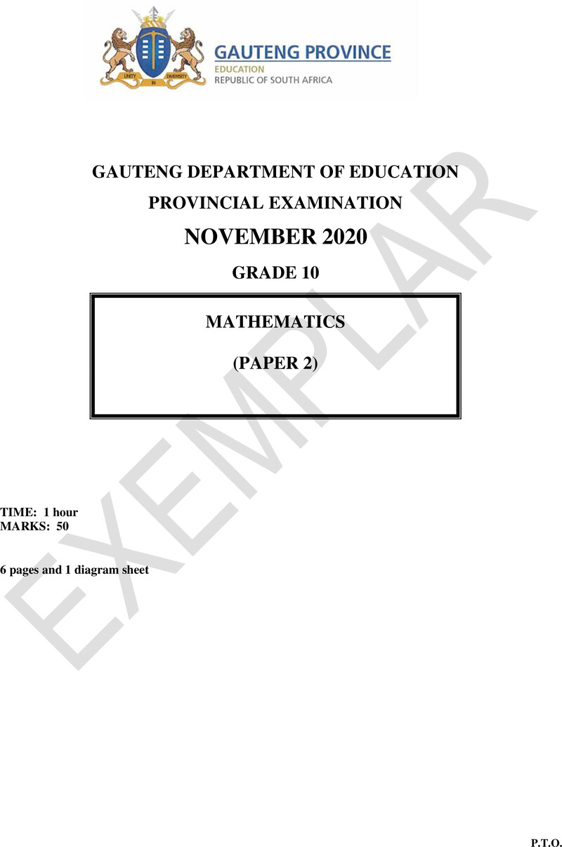 Grade 10 Mathematics past paper 2020 – grade 10 provincial exam mathematics p2 ng 2020 exemplars qp
