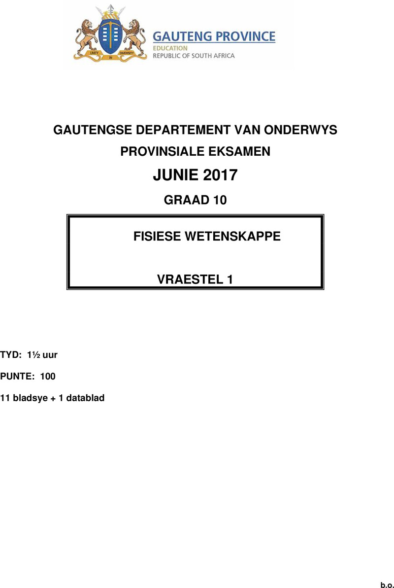 Grade 10 Physical Sciences past paper 2017 – grade 10 provincial exam physical sciences p1 afr june 2017 qp