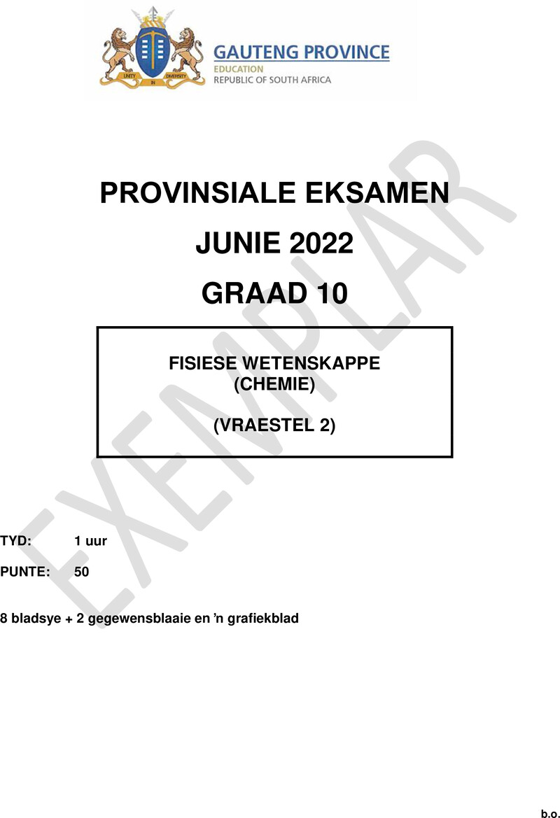 Grade 10 Physical Sciences past paper 2022 – grade 10 provincial exam physical sciences p2 afr june 2022 qp