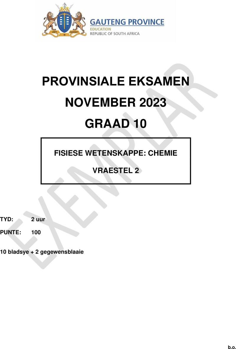 Grade 10 Physical Sciences past paper 2023 – grade 10 provincial exam physical sciences p2 afr november 2023 qp