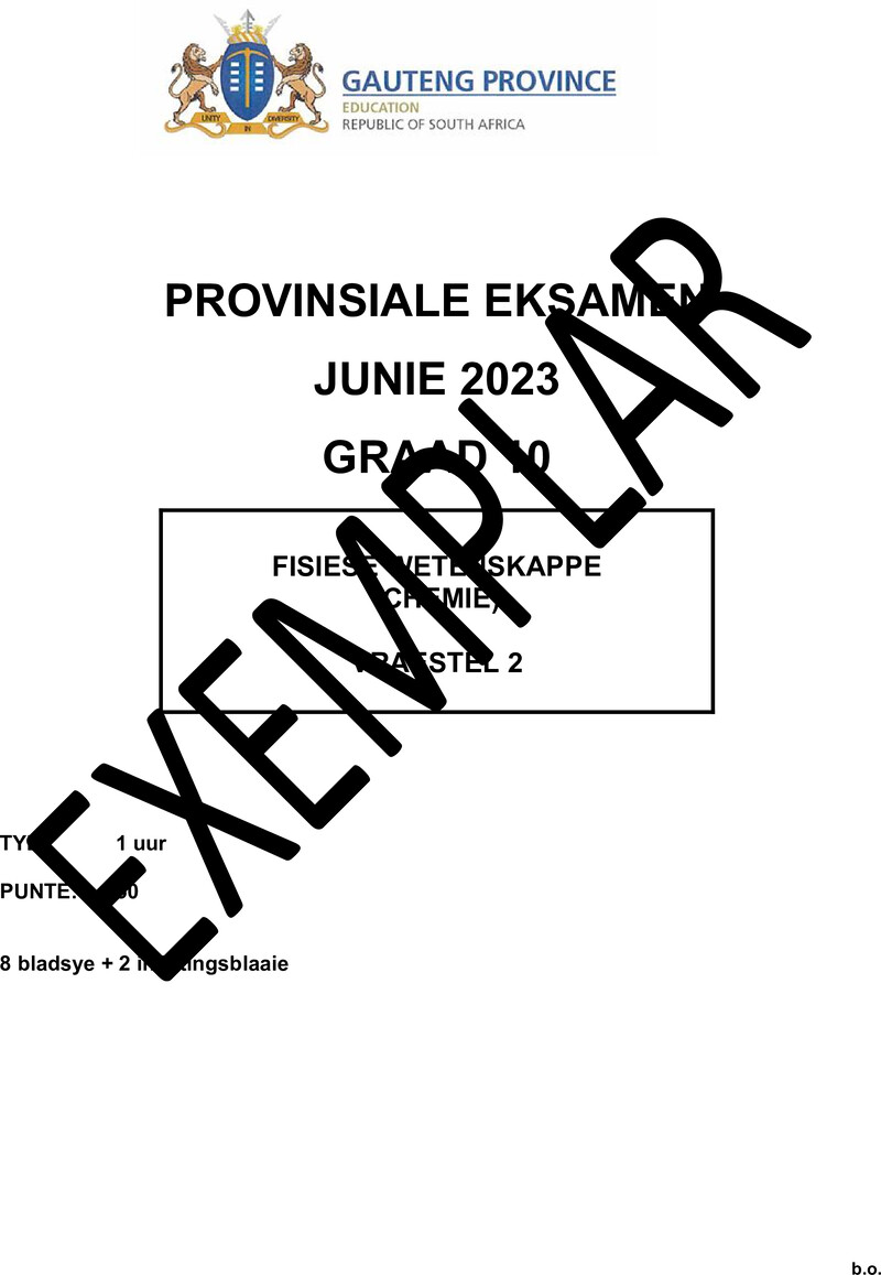 Grade 10 Provincial Exam Physical Sciences P2 Afr QP