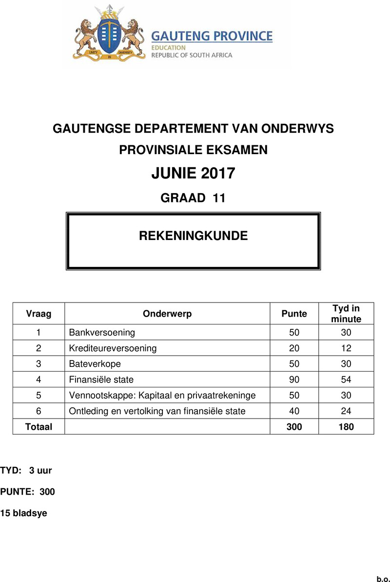 Grade 11 Provincial Exam Accounting Afr June 2017 QP