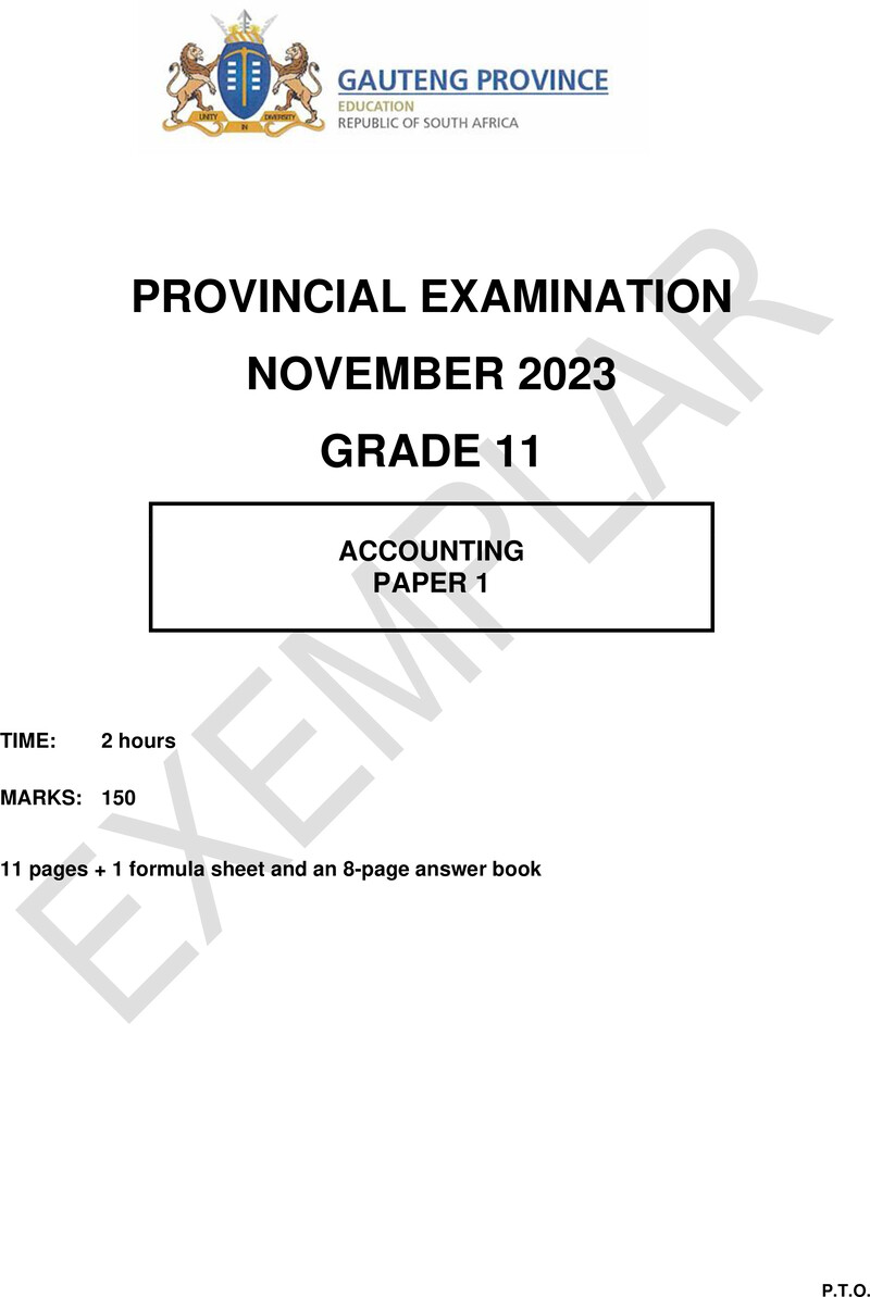 Grade 11 Accounting past paper 2023 – grade 11 provincial exam accounting p1 ng november 2023 qp