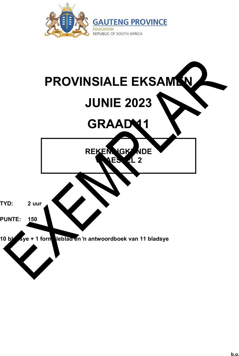 Grade 11 Provincial Exam Accounting P2 Afr June 2023 QP