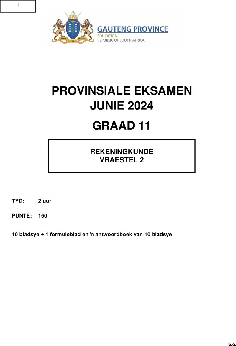 Grade 11 Accounting past paper 2024 – grade 11 provincial exam accounting p2 afr june 2024 qp