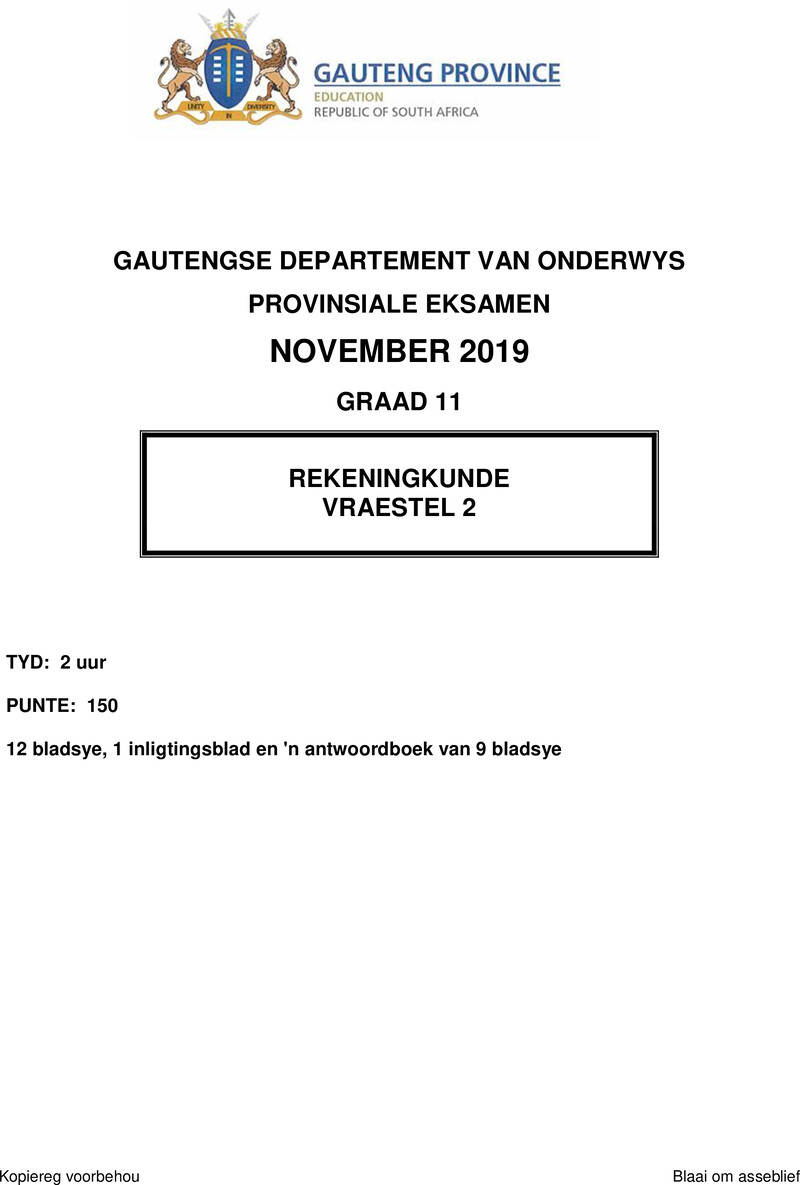 Grade 11 Accounting past paper 2019 – grade 11 provincial exam accounting p2 afr november 2019 qp