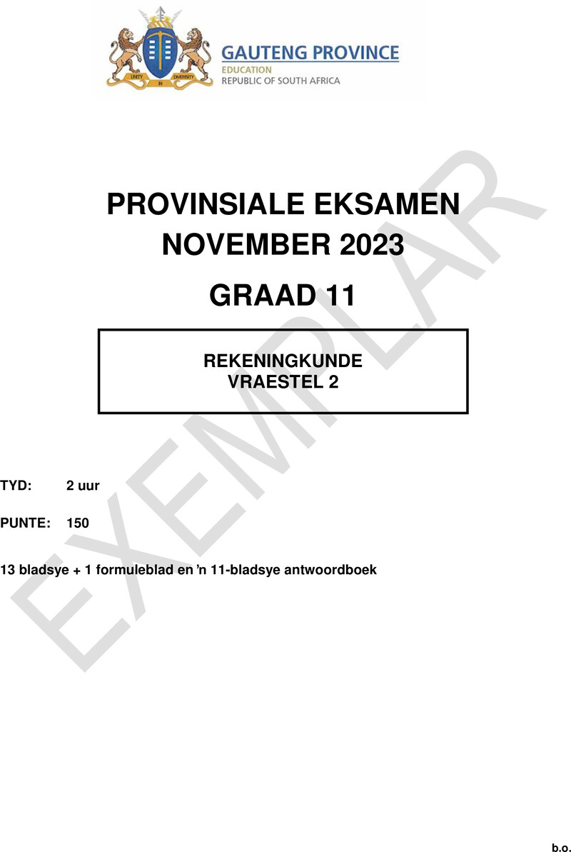 Grade 11 Provincial Exam Accounting P2 Afr November 2023 QP