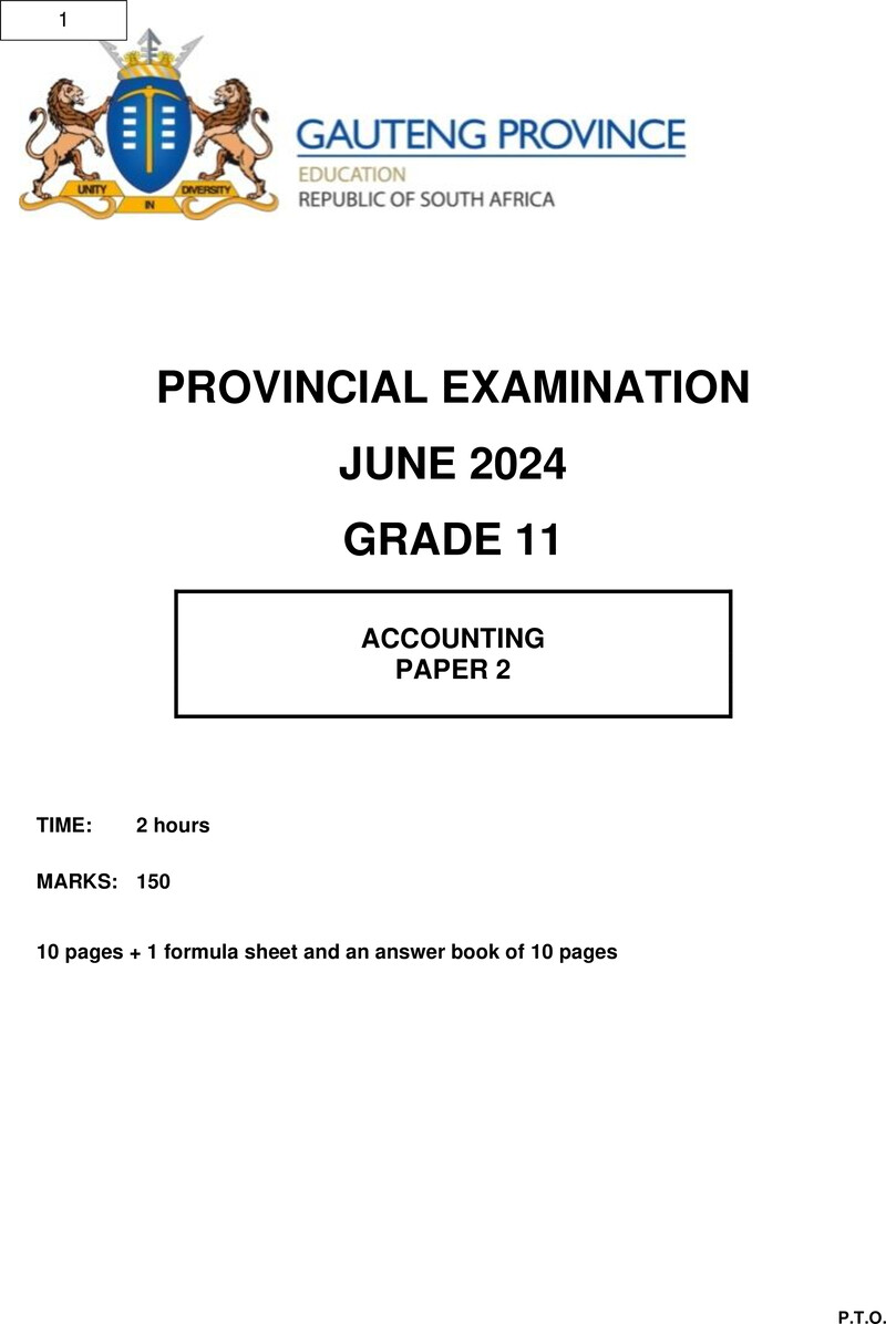 Grade 11 Accounting past paper 2024 – grade 11 provincial exam accounting p2 ng june 2024 qp