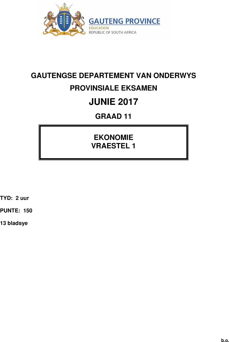 Grade 11 Provincial Exam Economics P1 Afr June 2017 QP
