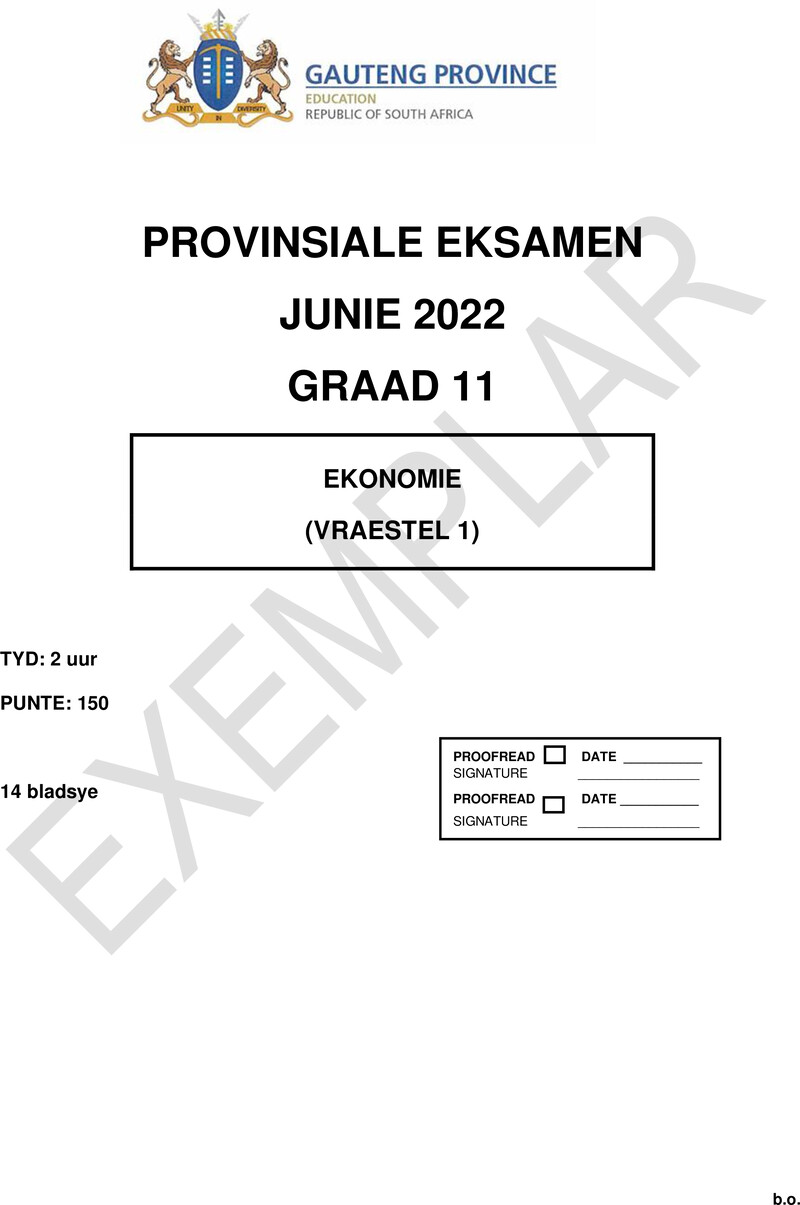 Grade 11 Provincial Exam Economics P1 Afr June 2022 QP