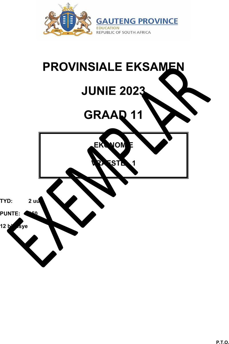 Grade 11 Provincial Exam Economics P1 Afr June 2023 QP