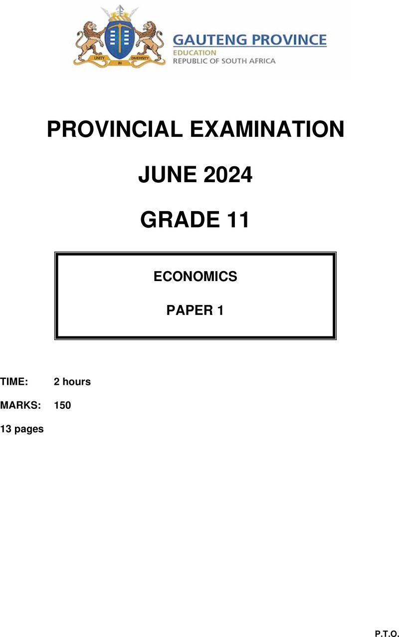 Grade 11 Provincial Exam Economics P1 Ng June 2024 QP