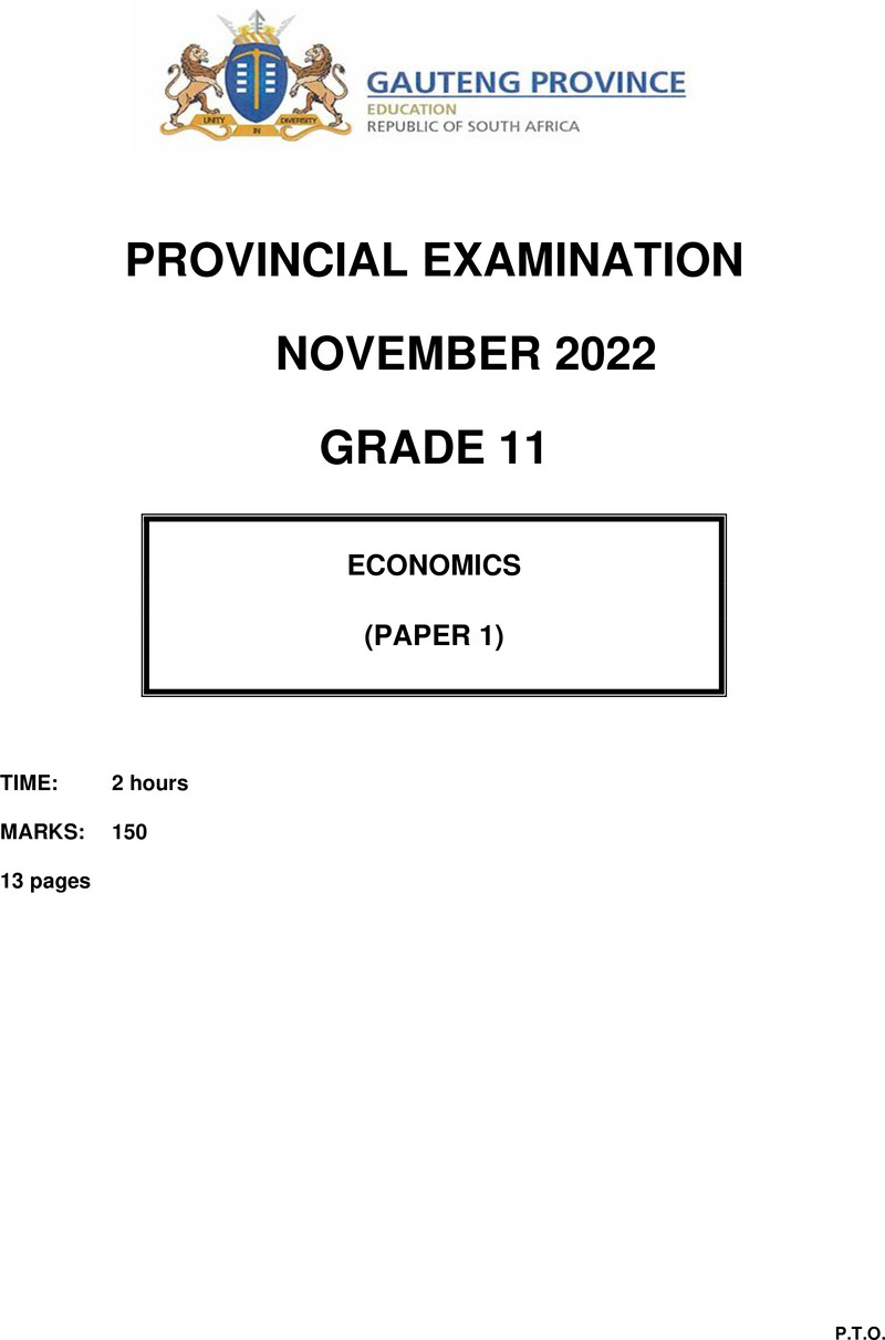 Grade 11 Economics past paper 2022 – grade 11 provincial exam economics p1 ng november 2022 qp
