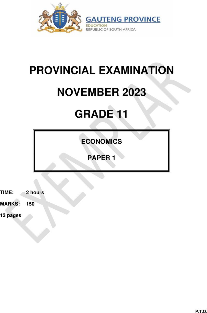 Grade 11 Economics past paper 2023 – grade 11 provincial exam economics p1 ng november 2023 qp