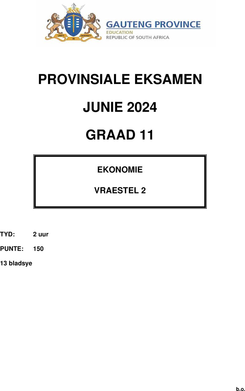 Grade 11 Economics past paper 2024 – grade 11 provincial exam economics p2 afr june 2024 qp