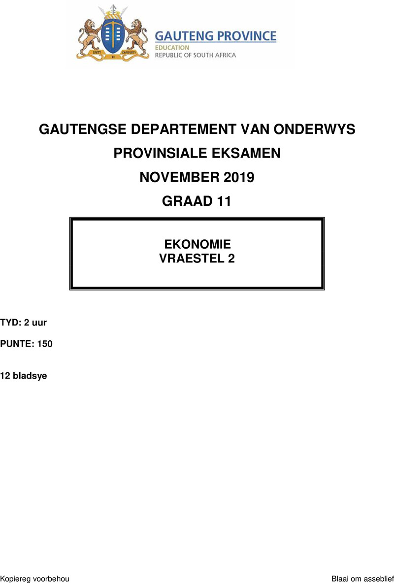 Grade 11 Economics past paper 2019 – grade 11 provincial exam economics p2 afr november 2019 qp