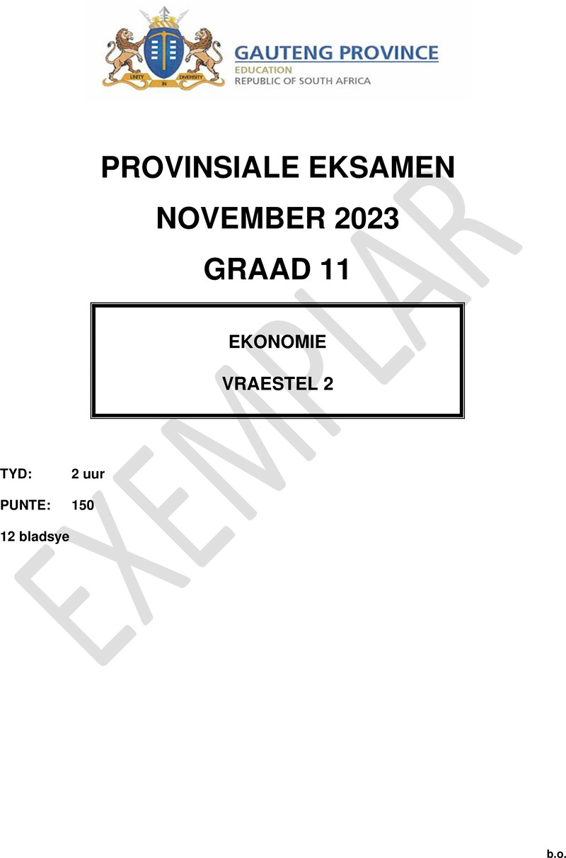 Grade 11 Economics past paper 2023 – grade 11 provincial exam economics p2 afr november 2023 qp